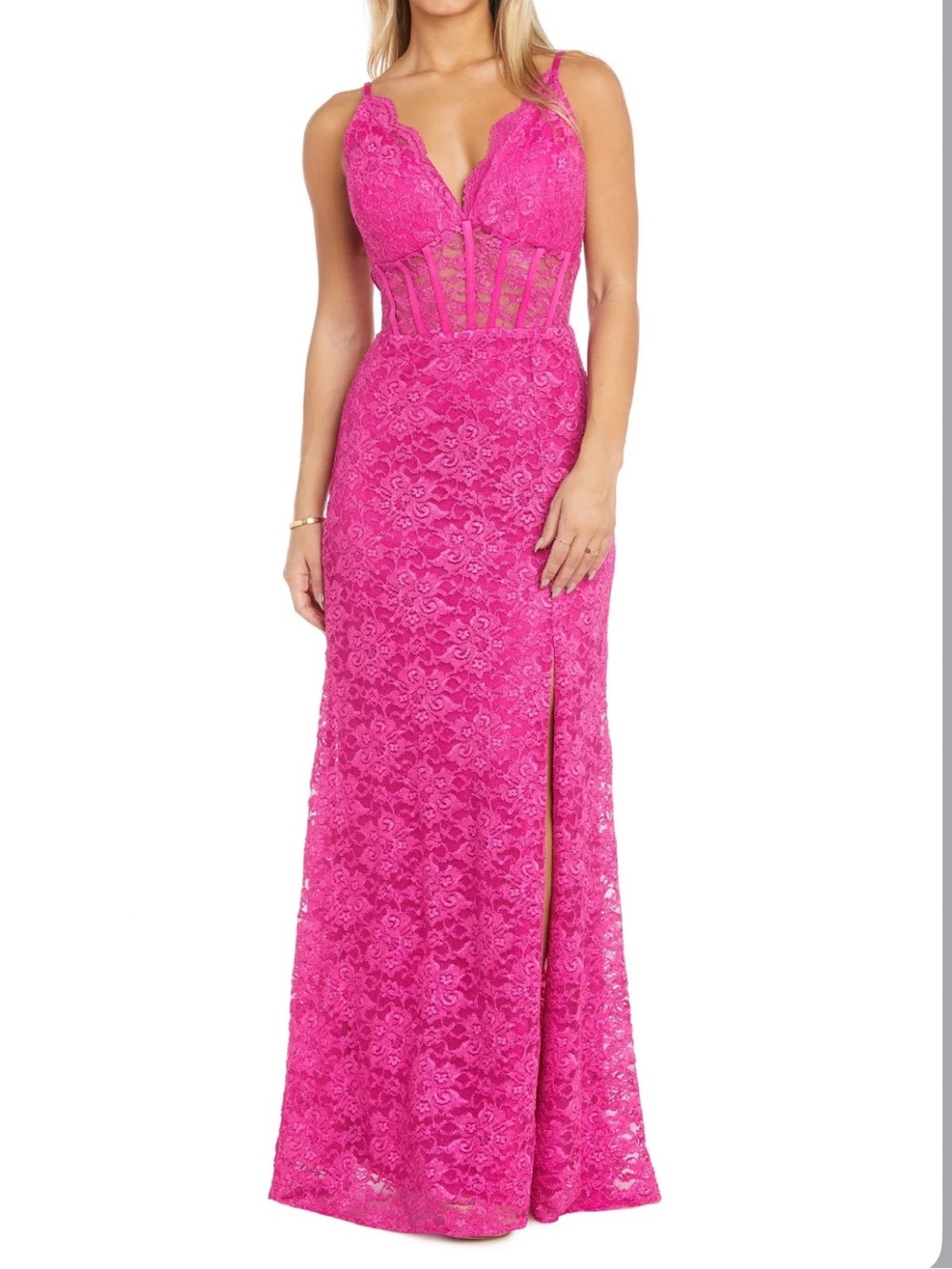 Morgan & Co Hot-Pink Formal Fitted Corset Prom Long Dress Size 3